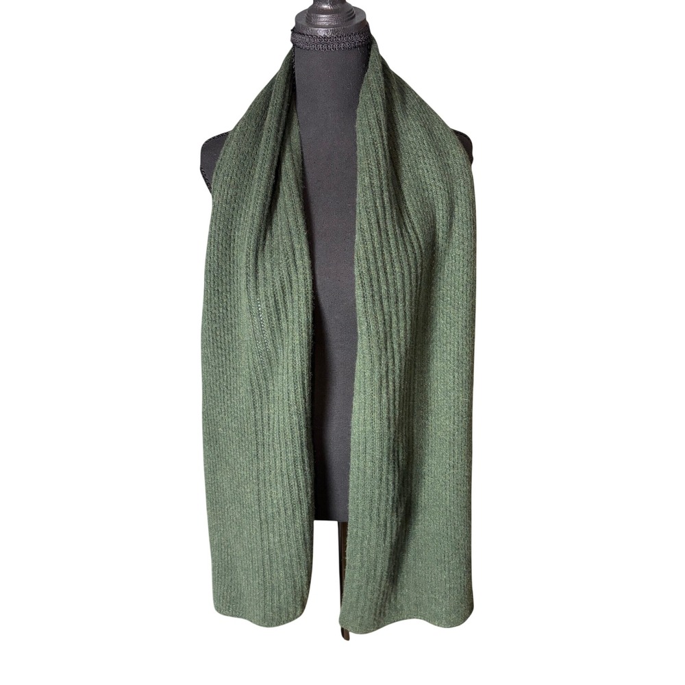 Qi Cashmere Scarf Forest Green Ribbed Knit 100% Cashmere Winter Wrap Minimalist